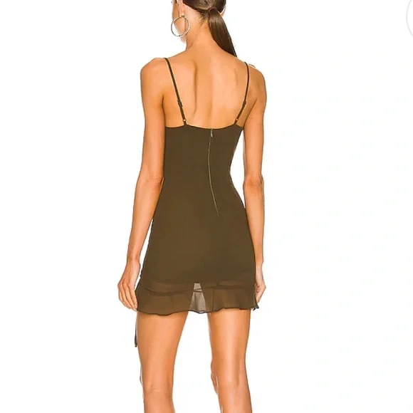 Mileva Ruched Mini Dress in Olive by MORE TO COME - Picture 2 of 4